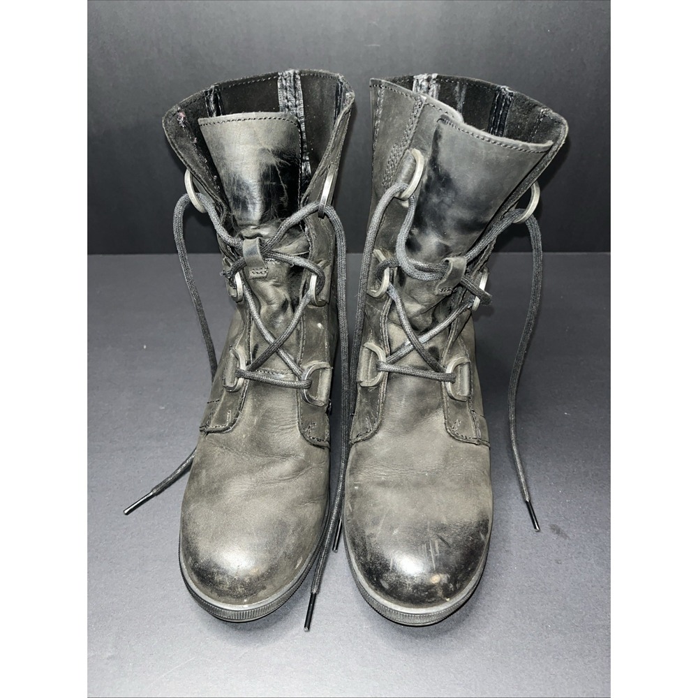 Sorel Boots Joan of Arctic Wedge Womens Sz 7.5 II Ankle Leather NL3018-010 Black